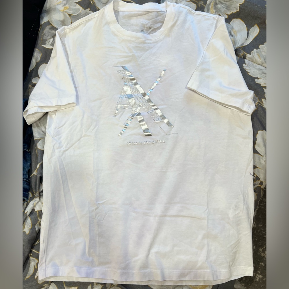 White and Silver Armani Exchange slim fit t-shirt